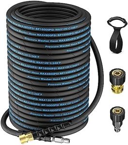 100 Ft Pressure Washer Hose, Power Washer Hose Attachment with 3/8'' Quick Connector, High Tensile Wire Braided Hose for Cold Hot Water 4800 PSI Kink Resistant Car Wash Hose with M22-14 mm Adapter Kit