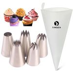 TAKUZA Stainless Steel Icing Bags with Nozzles Set, 5 Pieces Large Flower Shaped Piping Nozzles, for Cake, Tarts, Biscuit Decoration