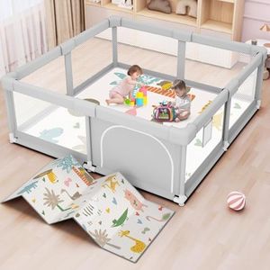 Large Baby Playpen with Mat - 200 x 180 cm Baby Play Yard for Toddler Indoor & Outdoor Kids Activity Center, Sturdy Safety Play Yard with Soft Breathable Mesh