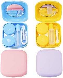 QVVQ 4PCS Contact Lens Case, Colorful Contact Lens Box Holder Container, Outdoor Mini Contact Lens Soak Storage Kit With Mirror For Travel&Home (Yellow, Pink, Blue Purple )