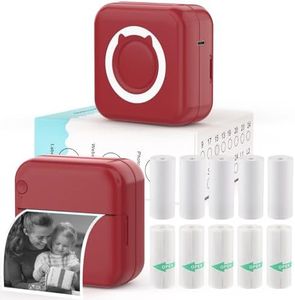 HUIJUTCHEN Mini Sticker Printer - Mini Pocket Printers for iPhone Thermal Printing with 10 Rolls Thermal Paper for Journal, Memo, Photo, Dark Red