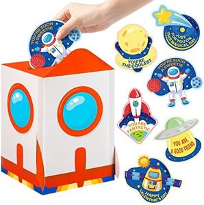 H1vojoxo 40PCS Valentine's Day Boxes for Kids and Mailbox for Classroom Exchange, Valentines Outer Space Cards for Boys Girls, Valentines Gift Cards for Party Favor (1 Mailbox and 39 Greeting Cards)