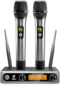 TONOR Wireless Microphone,Metal Dual Professional UHF Cordless Dynamic Mic Handheld Microphone System for Home Karaoke, Meeting, Party, Church, DJ, Wedding, Home KTV Set, 200ft(TW820)