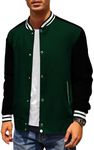 COOFANDY Button Up Varsity Jacket Men Wool Blend Bomber Jacket Green College Jackets Casual Lightweight Jacket