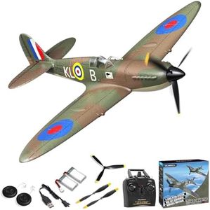 VOLANTEXRC RC Plane Spitfire Fighter 4CH Remote Control Airplane RTF with Aileron, Gyro, Aerobatics & 3 Modes to Fly, Hobby Radio Controlled Warbird Aircraft for Adults, Beginners, Boys (Green)