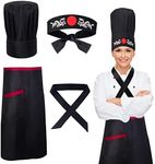 Keymall Hibachi Chef Tall Hat and Apron Costume Set with Headband Tie for Japanese Cuisine Lovers and Hibachi Enthusiasts