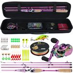 Sougayilang Fishing Rod Reel Combo，Carbon Fiber Protable Casting Spinning & Fishing Pole and Colorful Casting & Spinning Reel for Travel 4 Pieces Freshwater-6.9 FT Rod + Left Hand Casting Reel