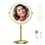 Makeup Mirror 8 Inch, Vanity Mirror with Light Double Sided 1X 10X Magnifying, Vanity Mirror Height Adjustable, Miroir Maquillage Lumineux 3 Color Lighting, Touch Sensor Dimming (Gold)