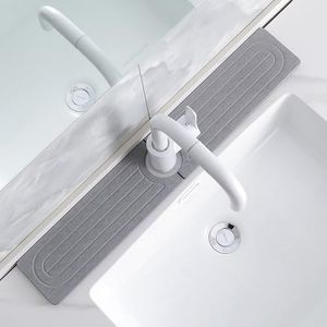 SUXLINA Faucet Mat for Kitchen Sink -Diatomite Stone Drying Mat for Kitchen Counter & Bathroom Sink,Quick-Dry Kitchen Sink Mat-Sink Protector & Splash Guard,Super Absorbent (Gray, 23.6"x4")