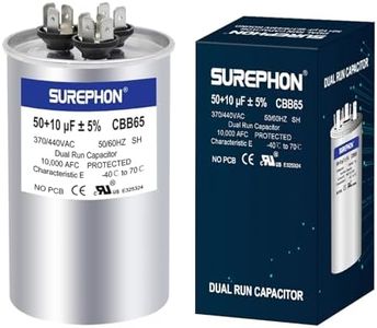 SUREPHON 50+10 uF 50/10 MFD 370V or 440 Volt Dual Run Capacitor CBB65 Air Conditioner Capacitors for AC Unit Fan Motor Start, Heat Pump, or Condenser Straight Cool