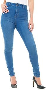 M17 Women Ladies High Waisted Denim Jeans Skinny Fit Casual Cotton Trousers Pants with Pockets (14, Mid Wash)