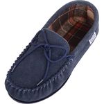 SNUGRUGS George Mens Suede Moccasin with Checked Cotton Inner and Rubber Sole - Navy - UK 7