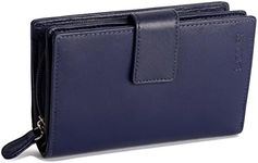 SADDLER Womens Real Leather Large Bifold Purse Wallet with Centre Zipper Coin Purse | Designer Ladies Clutch Perfect for ID Coins Notes Debit Travel Cards | Gift Boxed - Navy