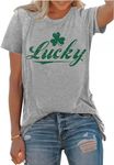 St. Patricks Day Shirts for Women Irish Shamrock Tshirts Graphic Tees Clover Gift Blouse Tops, Grey, X-Large