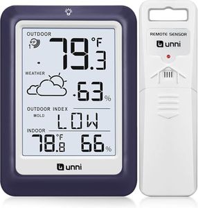 Indoor Outdoor Thermometer Hygrometer Wireless Weather Station, Temperature Humidity Monitor Battery Powered Inside Outside Thermometers with 330ft Range Remote Sensor and Backlight Display（PUR01）