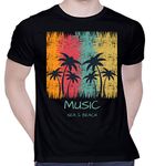 CreativiT Graphic Printed T-Shirt for Unisex Music Sea & Beach Tshirt | Casual Half Sleeve Round Neck T-Shirt | 100% Cotton | D00889-3_Black_Small