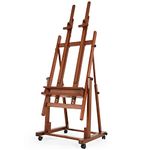 VISWIN Double Mast Extra Large H-Frame Easel, Hold Canvas up to 210 cm, Tilts Flat, Adjustable Solid Beech Wood Heavy Duty Easel Stand with Large Storage, Movable Art Easel for Painting Adult, Artist