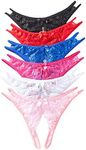 Justgoo Womens Lace G-String Thongs Panties Underwear Low Rise T-Back Underpants, 3, Large