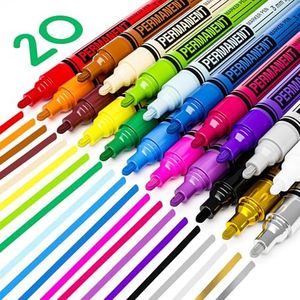 ARTISTRO 20 Oil-Based Permanent Paint Markers - Assorted Sets of Fine and Medium Tip Markers for Wood, Rock, Fabric, Glass, Ceramic, Metal, Plastic, and More - Quick Dry, Waterproof, Permanent