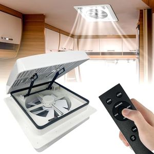 ZOIZ Air Max 14"" Vent RV Roof Vent Fan, 4-Speed Reversible RV Exhuast Fan, Ultra Quiet RV Air Ventilation Ceiling Fan 12V Remote with Rain Sensor, Timer, White