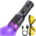 Alonefire SV71 365nm UV Torch Flashlight Strong 15W USB Rechargeable Black Light Money Detector for Resin Curing, Pet Urine, Scorpion, Fishing, Minerals, Cure Glue with UV Protective Glasses, Battery