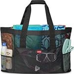 Extra Large Beach Bag by OdyseaCo - Mesh Beach Bag & Beach Tote - Oversized Beach Bag & Pool Bag for Family - XL Beach Bag w/ 8 Large Pockets, Black