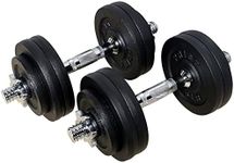 PRISP Adjustable Weight Dumbbells Set - Includes 2 Bars, Cast Iron Plates and Threaded Collars