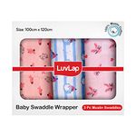 LuvLap 100% Cotton Muslin Baby Swaddle Set, Pack of 3, Size-120cm x 100cm (47"x39"), Penguin Rabbit Print, 0-18 Month+, Printed Muslin Swaddle Wrap for New Born Baby