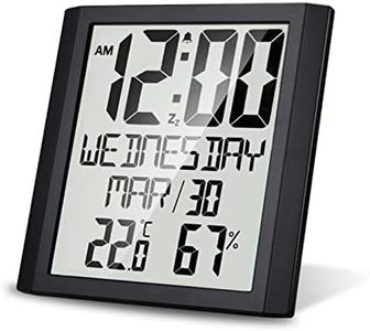 Staright Digital Wall Clock with Temperature & Humidity 8.6'' Large Display Time/ Date/ Week Alarm Clock & Snooze ℃/ ℉ Selectable Indoor Thermo-hygrometer Accurate Weather Monitor for Home Office (Black)