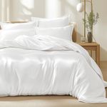 Bedsure Satin Duvet Cover Queen Size, 3 Piece Luxury Silk Like Queen Duvet Cover Set with Zipper Closure, Ultra Soft Bedding Comforter Cover for Hair and Skin, Gifts for Women(Pure White, Queen)