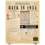 90th Birthday Party Decorations Poster - 90 Years Ago Anniversary Sign 11x14 In. Vintage Home Decor Supplies for Her or Him. Back In 1934 Historical Banner for Women or Men Turning 90 Years Old