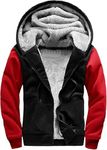 Hoodies for Men Full Zip Up Fleece Warm Jackets Thick Coats Heavyweight Sweatershirts Kangaroo Pockets Black/Red XL