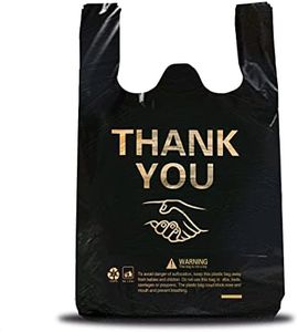 ysmile 50 pcs Thank You Plastic Grocery Bag Reusable T Shirt Bags for Store Shopping Disposable To Go Food Bag Bulk 12"x19" - Black