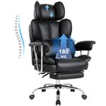 IWMH Big and Tall PU Leather Office Chair, High Back Office Chair with Footrest, Executive Office Chair, Reclining Office Chair with Lifting Headrest,Armrests, Lumbar Support (Black)