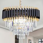 FRIXCHUR 20" Crystal Chandelier Black and Gold Flush Mount Ceiling Light 4 Tiers Raindrop Crystal Pendant Light Modern Crystal Ceiling Light Chandelier for Bedroom Dining Room Entryway Foyer