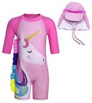 AmzBarley UV Sun Protection Swimming Costume Kids Girls Unicorn Swimsuit Childs Rash Guard Swimwear Bathing Suit Holiday Travel Swim Outfit Age 5-6 Years Size 6/130