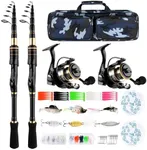 mouhike Telescopic Fishing Rod Reel Combo Carbon Fiber Collapsible Fishing Pole Spinning Reel Kit with Compact Tackle Bag Fishing Gear Set Travel Fishing Rod Kit Fishermen Gift (2PACK)
