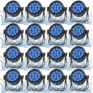 16PCS Waterproof Par Can Lights High Bright 14X18W LED RGBW 4in1 DMX 4/9CH Stage Lighting for Theaters, Concerts, Clubs, DJ, Wedding Party, Studios, Events, Church, Performance, Live