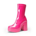 DREAM PAIRS Women's Platform Gogo Ankle Boots High Chunky Block Heel Square Toe Booties Shoes,Size 8,Hot Pink-Pat,SDAB2310W