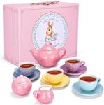 Jewelkeeper Porcelain Tea Set for Little Girls, Pastel Polka Dot, 13 Pieces