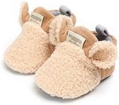 YWY Infant Baby Cozy Fleece Slippers with Non Skid Bottom Newborn Boys Girls Winter Warm Socks Booties Stay On Crib House Shoes 0-6 Months Khaki