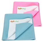 OYO BABY Waterproof Baby Bed Protector Dry Sheets for New Born Babies | Reusable Mats | Cot & Bassinet Gift Pack (Sea Blue + Pink),Small (70cm x 50cm)