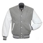 C144-L Varsity Letterman Jacket Grey Wool & White Leather