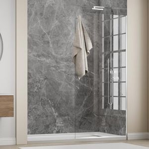 36" W x 76" H Fixed Shower Glass Panel, 3/8"(10mm), Hook, Polished Chrome