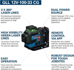 Bosch Green Laser Level – 12V, High Visibility, Compact Design
