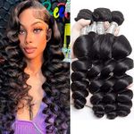 Huarisi Loose Wave Bundles Human Hair 20 22 24 26 Inch, 4 Bundles Brazilian Loose Wave Hair Weaves for Black Women, 8a Unprocessed Real Hair Extensions Natural Color