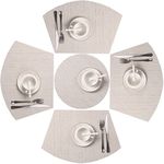 SHACOS Round Table Placemats Set of 5 Wedge Shaped Place Mat with Centerpiece Round Mat Heat Resistant Table Mats Washable (5, Beige)