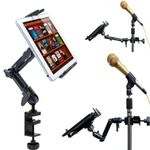 ChargerCity Heavy Duty 4-WAY Multi Adjustable Joint Aluminum Alloy Pole/Bar Clamp Mount for Music Mic Microphone Stand Podium Orchestra with Universal Spring Loaded Tablet holder compatible w/ Apple iPad Pro Air Mini Samsung Galaxy Tab Pro LG G Pad HD HDX Microsoft Surface Google Nexus Lenovo Yoga Tablets (Holder is also 1/4-20 Tripod Compatible)