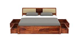 Mp Wood Furniture Sheesham Solid Wood King Size Walkin Bed for Bedroom with Front Open Dual Storage