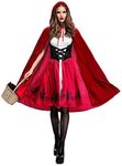 Women Little Red Riding Hood Costume Christmas Halloween Party Dress with Hooded Cloak Cape Fancy Dress Up Gown Gothic Sleeveless Party Fancy Photoshoot Mommy and Me Dresses Red - Women L